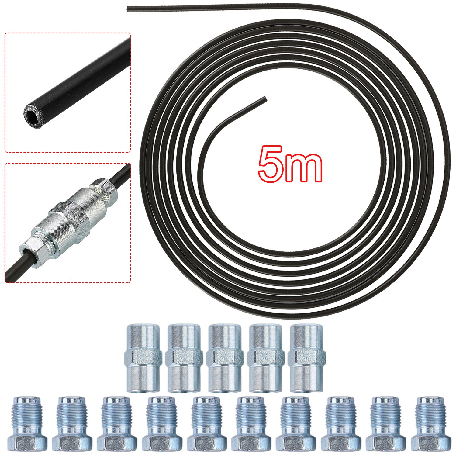 Bremsleitung 5 M Stahl, 4,75 Mm, Mit 10 Verschraubungen Und 5 Verbindern