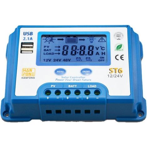 10a Solarladeregler 12v/24v Solarladeregler Mit Lcd-bildschirm Und Doppel-usb-anschluss Für Batterie Von Solarmodulen - St6-10a