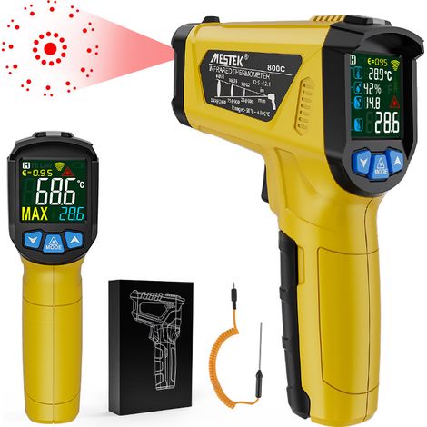 Pistolen-thermometer Infrarot Laser Berührungslos -58°f Bis 1472°f Digitales Pyrometer Mit Sonde & Feuchtigkeitsmessung Einstellbare Emissionsgrad Küche, Grill, Motor, Hvac
