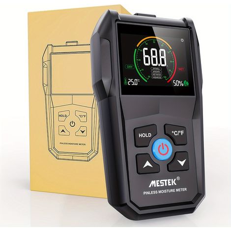 Digitaler Feuchtigkeitsmesser Ohne Einstechen – Zerstörungsfreier Feuchtigkeitsprüfer Mit Farb-lcd-bildschirm Für Holz, Trockenbau, Mauerwerk & Bauwerkskontrolle