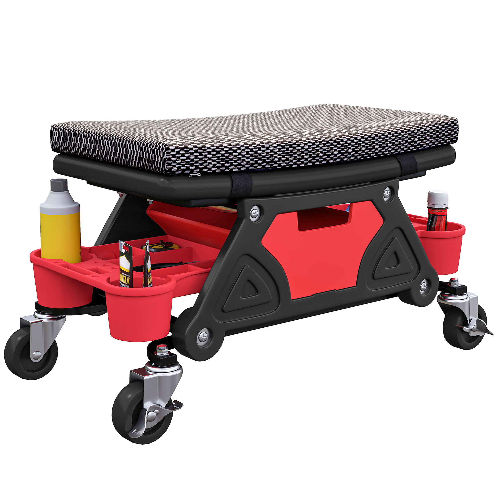 Drehbarer Werkstatt-hocker 135 Kg, Mechaniker-sitz Mit Rollen, 360° Drehbar, 64,5x33x35 Cm, Schwarz