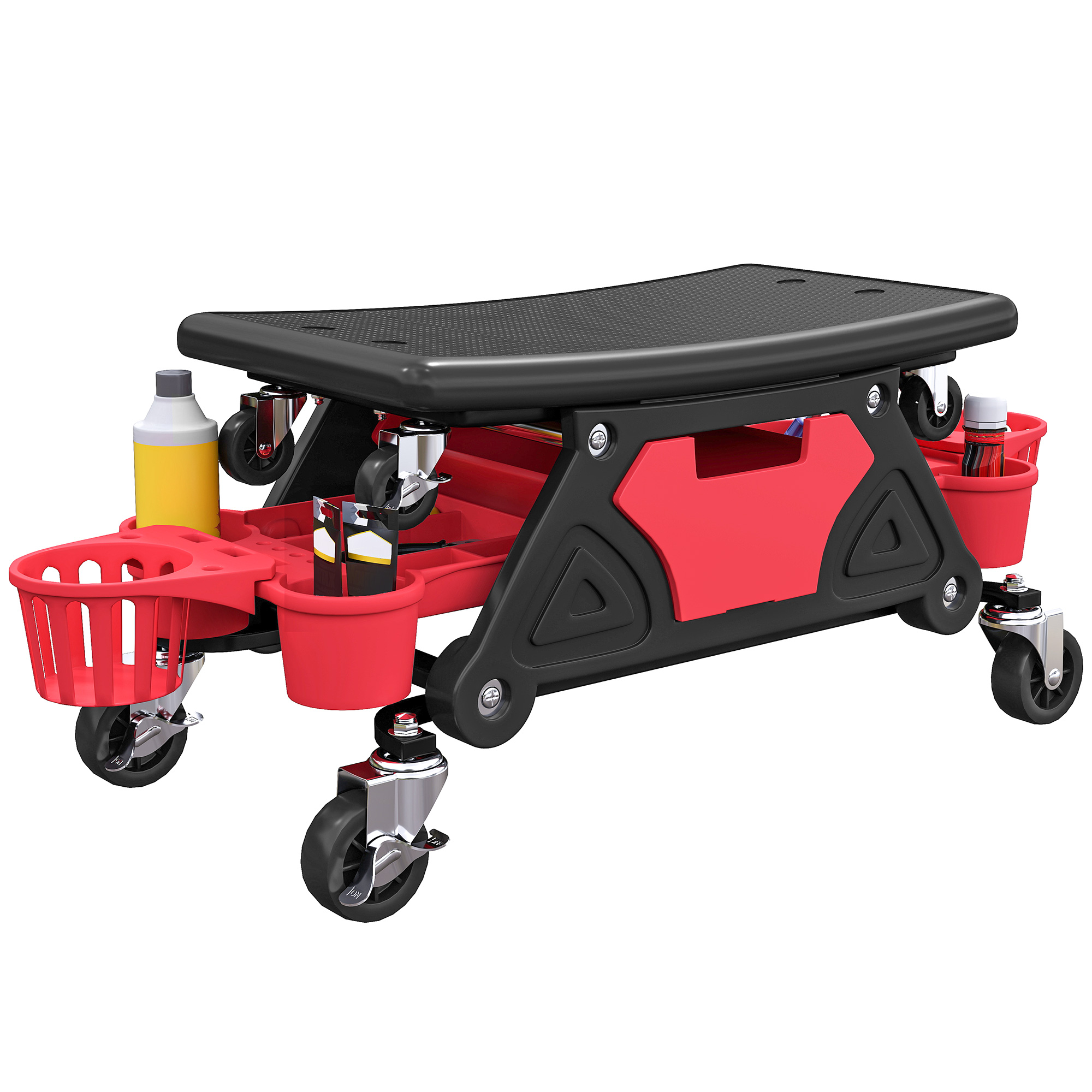 Drehbarer Werkstatt-hocker 135 Kg, Mechaniker-sitz Mit Rollen, 360° Drehbar, Mit Ablagen, 86x33x33 Cm, Rot