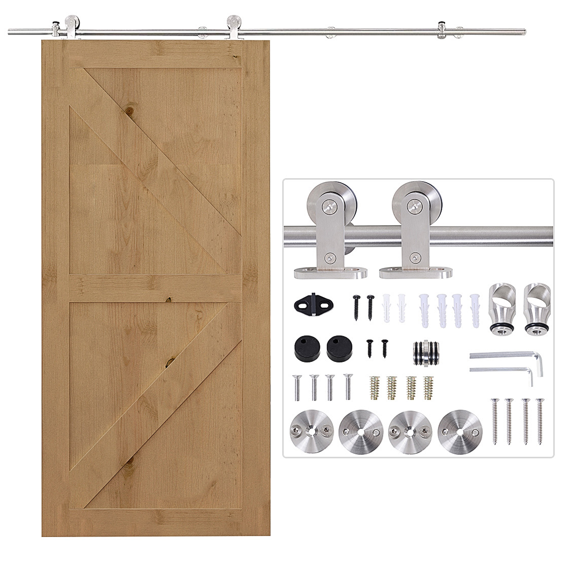 Edelstahl-beschlags-set Für Schiebetür Aus Holz, Ø2,5x200 Cm, Silber