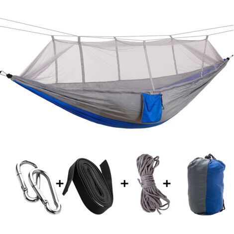 Reise-hängematte Für Camping, Hängematte Mit Moskitonetz (grau-blau)