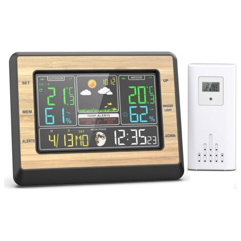 Drahtloses Wetterstation, Thermometer Hygrometer Barometer Innen Außen Mit Led-sensor Bildschirm Hintergrundbeleuchtung Digitale Uhr Alarm Und Schlummer Anzeige Uhr Datum