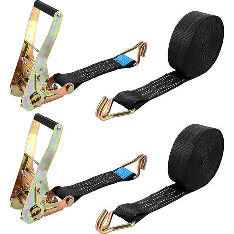 Set Aus 2 Ratschen-spanngurten, 10 M × 50 Mm, Zurr-gurt Mit Ratsche, 3000 Kg, Polyester-spanngurt Mit Haken, Schwarze Klick-spanngurte Für Motorrad, Anhänger, Auto, Lkw