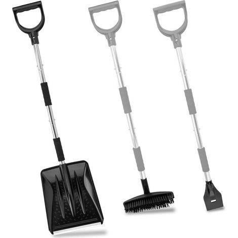 3-in-1 Tragbares Schneeschaufel-set, Schneeschaufel Mit Eisschaufel Und Schneebesen, Griff Aus Edelstahl (schwarz)