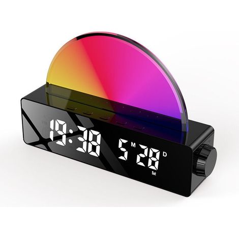 Lichtwecker, Wecklampe Mit Sonnenaufgangssimulation, Snooze/6 Alarmtöne/10 Schlafklänge/timer/temperaturanzeige, Stimmungslampe Mit 7 Wechselnden Farben, Ladepo