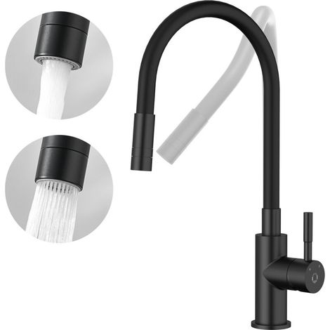 Robinet Cuisine Flexible Robinet Avec 2 Types De Jets, Mitigeur Cuisine Rabattable, Flexible Mitigeur Evier Avec Eau Chaude Et Froide (noir)