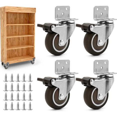 4 Möbelrollen Mit 50 Mm. Bewegliche Räder Mit 4 Bremsen. Räder Mit Bremse. Geliefert Mit 20 Nägeln. Drehbare Räder Für Schwere Lasten, Schwere Möbel, Sofas, Regale, Bibliotheken.