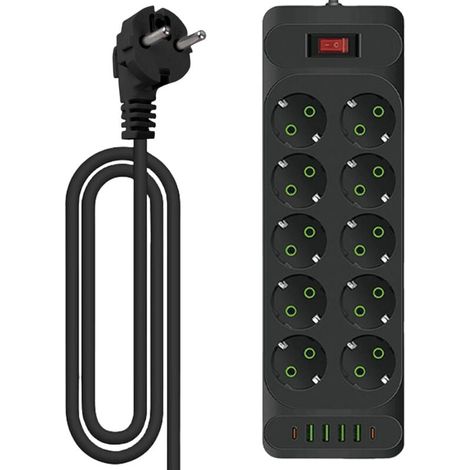10-fach-mehrfachsteckdose: Mehrfachsteckdose Mit 4 Usb-ladeanschlüssen + 2 Typ-c-anschlüssen, Wand-mehrfachsteckdosenleiste, Mehrfachsteckdose Mit Schalter, Stromverteilerleiste Mit 10 Steckplätzen Un