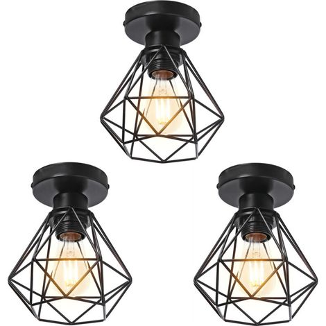 Industrieller Vintage-deckenlampenschirm E27 Mit Diamant-schirm, Ø16 Cm, Pendelleuchte Für Die Decke, Schwarz, Ideal Für Schlafzimmer Und Flur — 3er-pack