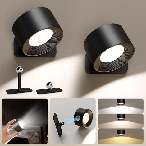 Wandapplique Kabellos Mit Batterie, 2er-set, Wiederaufladbare Led, 3 Farbtemperaturen (warm/kalt/neutral), Magnetische Kugel, 360° Drehbar, Schnellladung Über Usb-c-anschluss
