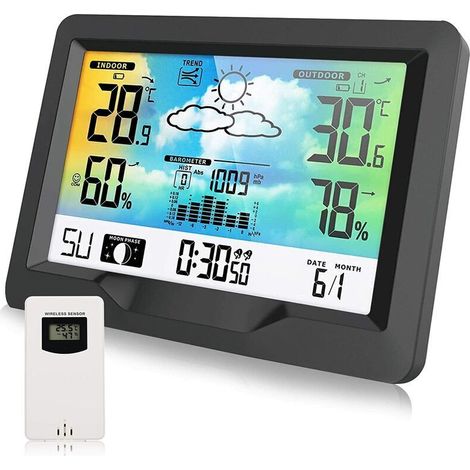 Kabellose Wetterstation, Funk-wetterstation Mit Außensensor, Multifunktions-funk-wetterstation Mit Feuchtigkeit, Barometer, Hygrometer Und Wettervorhersage