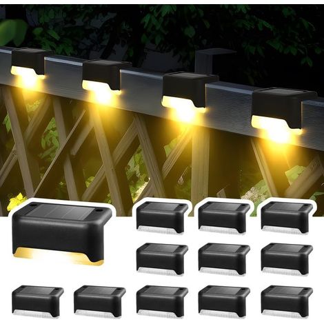 Set Aus 12 Solarleuchten Für Den Außenbereich, Treppen, Wasserdichte Led-lichter Für Außentreppen, Stufen, Zäune, Höfe, Terrassen, Regenrinnen, Gehwege, Dekoration (schwarz)