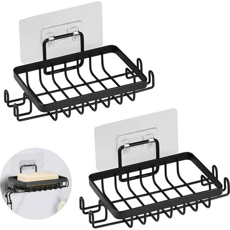 Edelstahlteile Duschseifenschale Ohne Bohren, Selbstklebender Wandseifenhalter Mit Haken Und Seifensparer, Wandseifenhalter Für Bad Und Küche (schwarz)