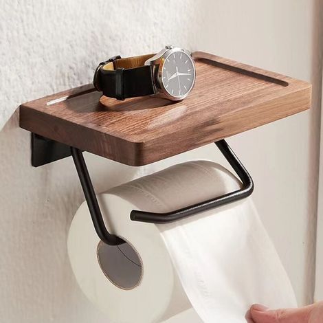 Toilettenpapierhalter Aus Walnussholz, Keine Lochung, Schwarz, Konkav, 200 Mm, Schwarz, 1 Stange