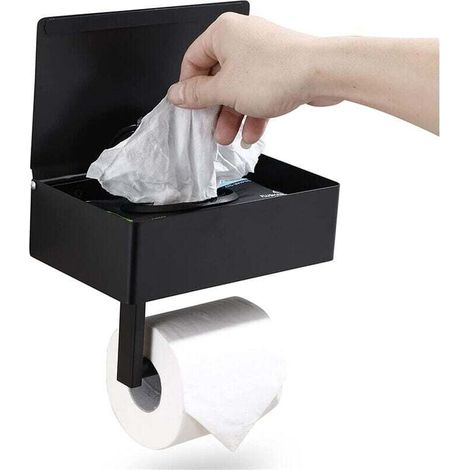 Schwarzer Toilettenpapierhalter Aus Edelstahl, Wandmontage Mit Feuchttücher-box
