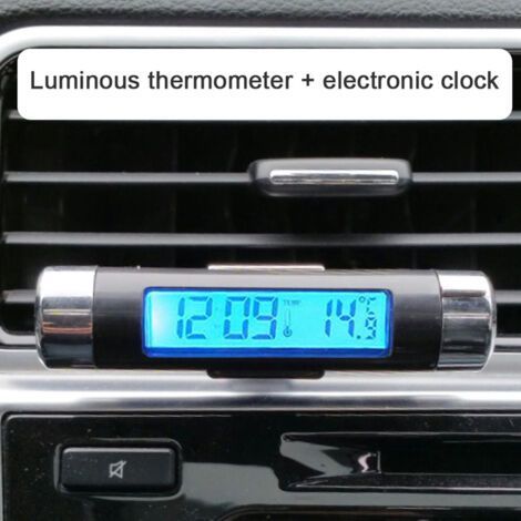 Auto-uhr-thermometer In Fassform, Lcd-anzeige, Lüftungsschlitzaufhängung Mit Led, Digitales Auto-uhr-thermometer