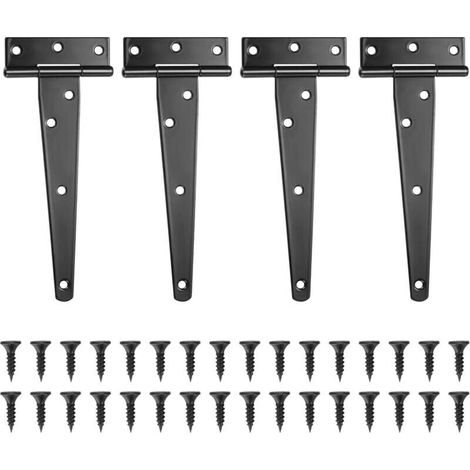 4er-set T-scharniere, Schwarze Scheunentürscharniere, Türscharniere, Flache Edelstahl-scharniere Für Tore, Gartenhäuser, Schränke - 6 Zoll
