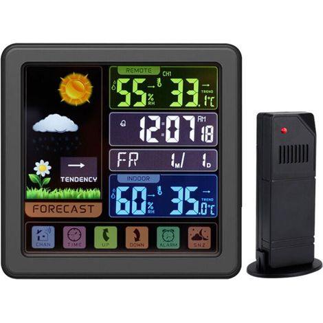 (noir) Kabellose Wetterstation Mit Vollständigem Touchscreen, Multifunktionale Kabellose Wetteruhr, Kindersicherung, Usb-anschluss Und Farb-lcd-bildschirm