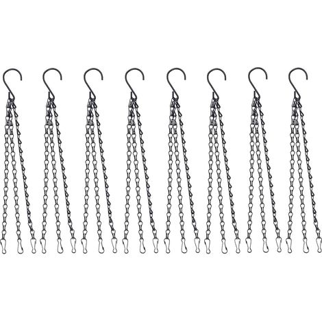 8 Stück Hängekette Mit Clip, 40 Cm Metall-korb-hängeaufhänger, 3-armige Hängekette Für Pflanzen, Blumentöpfe, Vogeltränken Und Laternen (schwarz)