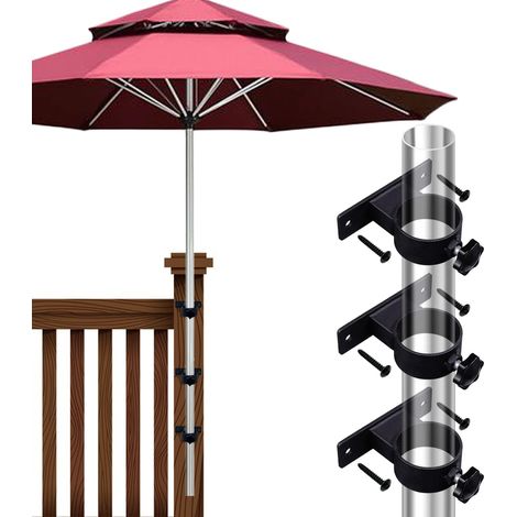 3er-set Sonnenschirm-halterungen, Schirmständer Für Terrasse, Geländer, Balkon Oder Garten – Schwarz