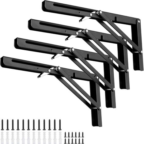 Set Aus 4 Faltbaren Konsolen Für Schwere Lasten, 300 Mm, 4 Scharniere, 90° Faltwinkel, Platzsparender Klapptisch, Wandmontage, Tragfähigkeit 75 Kg