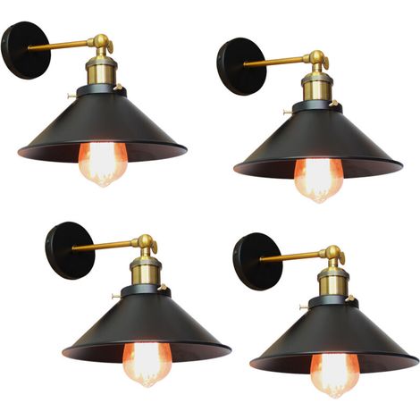 Axhup – Set Aus 4 Industriellen Wandlampen Mit E27-fassung, 22 Cm, Schwarzer Metallschirm, Vintage-design Im Retro-stil, Ideal Für Das Schlafzimmer, Auch Als Deckenleuchte Verwendbar