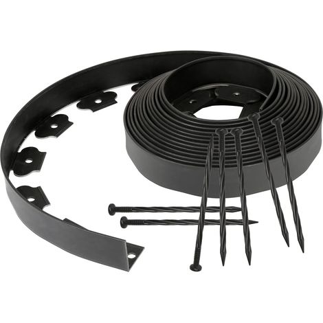Flexible Kunststoffrasenkante Mit 30 Verankerungsstäben Zur Verankerung - Länge: 10 M - Höhe: 5 Cm - Flexibel - Runde Beeteinfassung