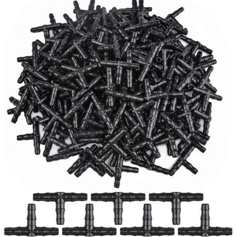 300 Stück 3-wege-t-stücke Verbinder Drei Wege Dorn Tropfbewässerung Verbinder T-verbinder Adapter Schlauchanschluss Bewässerungsschlauch Geriffelter Schlauch Tropfsystem 4/7 Mm