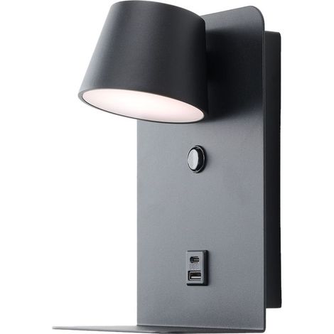Wandlampe Schwarz Mit Integriertem Schalter, Led 6 W, Usb-c-ladeanschluss Und Abmessungen 22,5 X 14 Cm