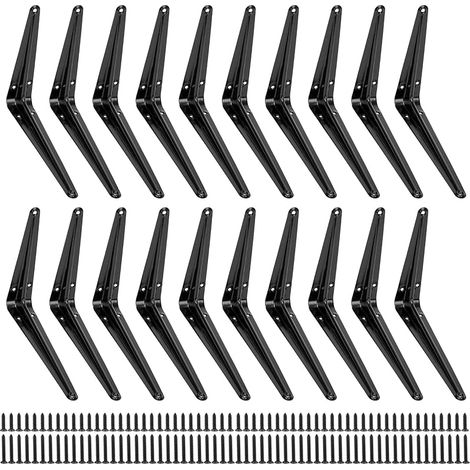 Set Aus 20 Wandregalhaltern – 150 X 200 Mm – Schwerlastwinkel – Schwarz – Metall – 90°-winkel Mit Schrauben