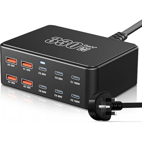 Multifunktions-usb-ladegerät, Gan Iii 330 W, 10 Anschlüsse, Schnellladestation Mit 6 Usb-c Und 4 Usb-a Pd Pps 100 W, Adapter Für Macbook Pro/air, Ipad Pro
