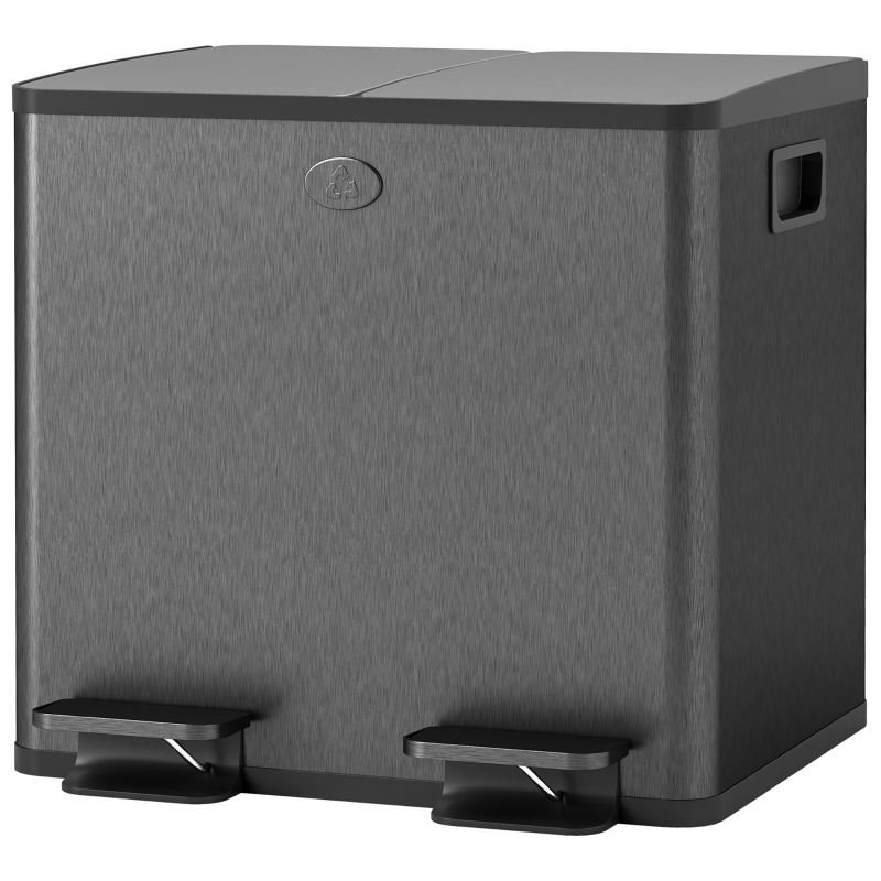 Doppelmülleimer 2x15l Mit Fußpedal, Schwarz, Edelstahl, 41,7x36,6x43,2 Cm