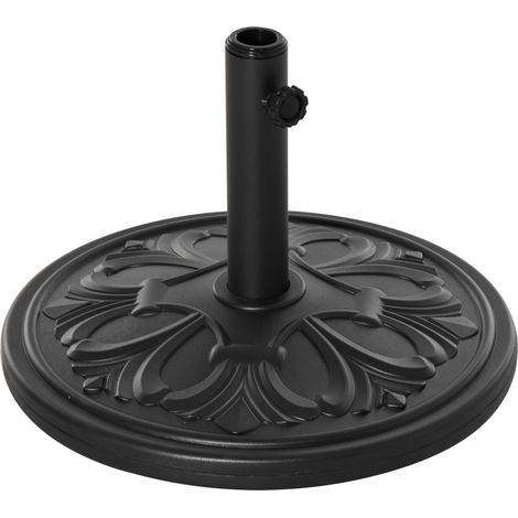 Pied De Parasol Ø48 X 34 Cm Pour Parasols Ø35/ø38/ø48 Mm, En Plastique Et Ciment, Noir Antique, Support Stable Pour Jardin Et Terrasse
