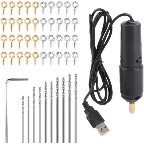 Mini-harz-elektrobohrer-set Mit 10 Bohrern Für Schmuck, Aluminiumprodukte, Holz-schlüsselanhänger, Schwarz
