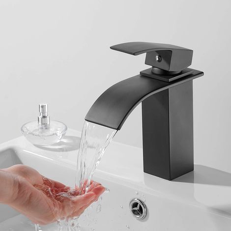 Waschbeckenarmatur Cascade, Badarmatur Mit Kalt- Und Warmwasser, Mischbatterie Aus Messing (schwarz)
