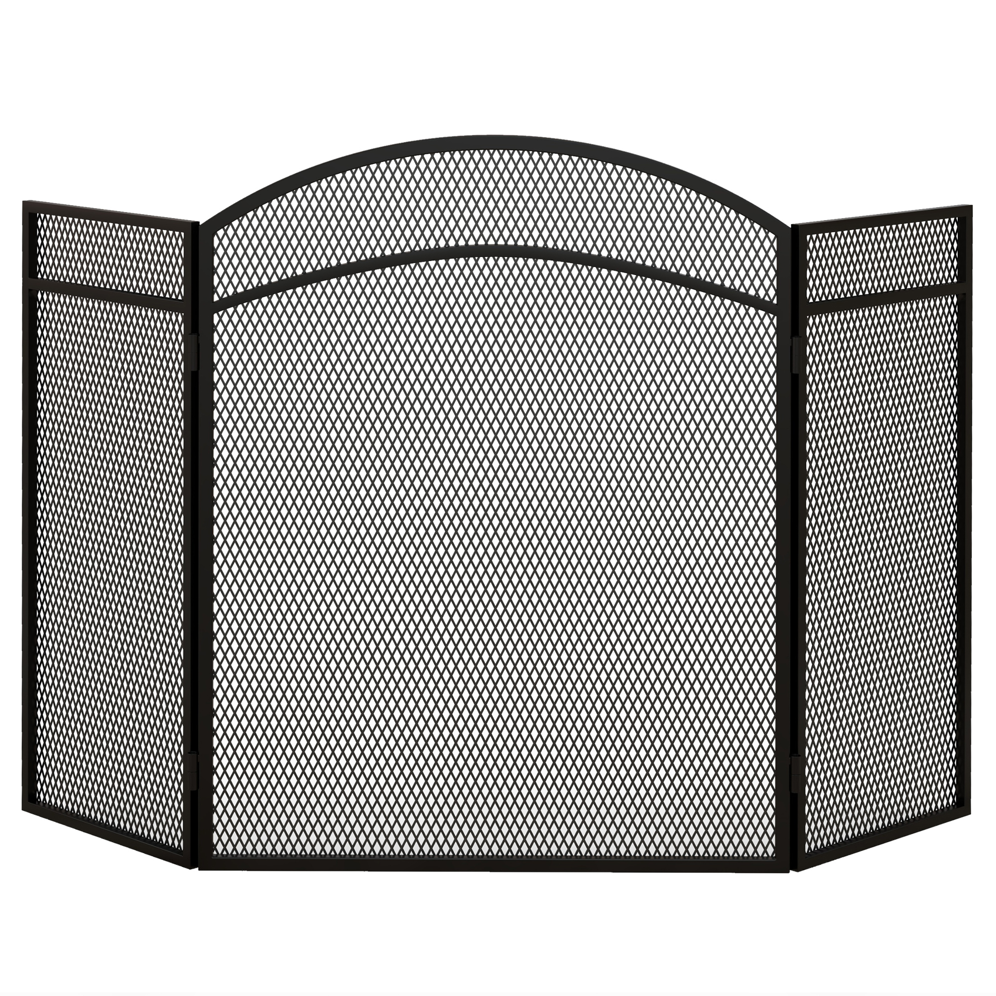 Kaminschutzgitter Klappbar Mit 3 Paneelen, Fischgrätmuster Metall, 96x60 Cm, Schwarz, Ohne Montage
