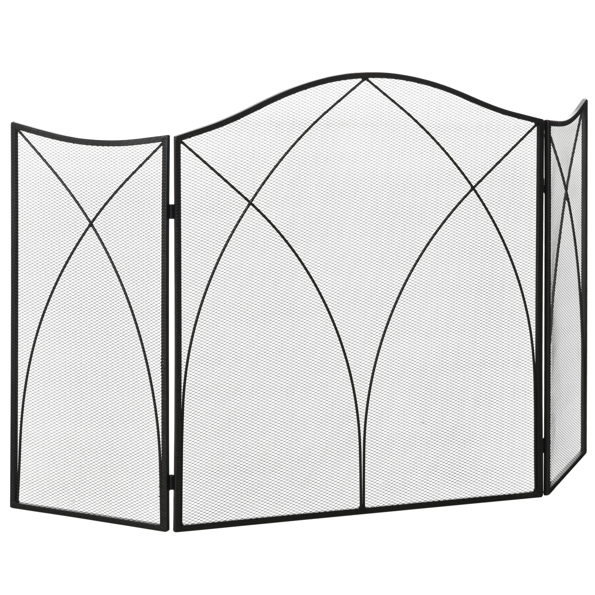 Kaminschutzgitter Klappbar Mit 3 Paneelen, Metall, 126x76 Cm, Schwarz, Ohne Montage