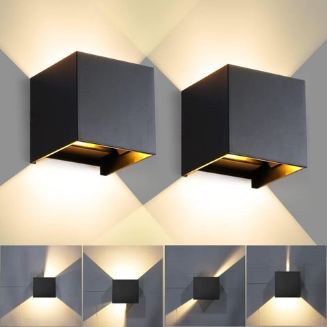 2er-set Led-wandleuchten Für Innen- Und Außenbereich, Einstellbarer Abstrahlwinkel, Maße 10 X 10 X 10 Cm, Warmweißes Licht 3000 K, Schwarze Oberfläche