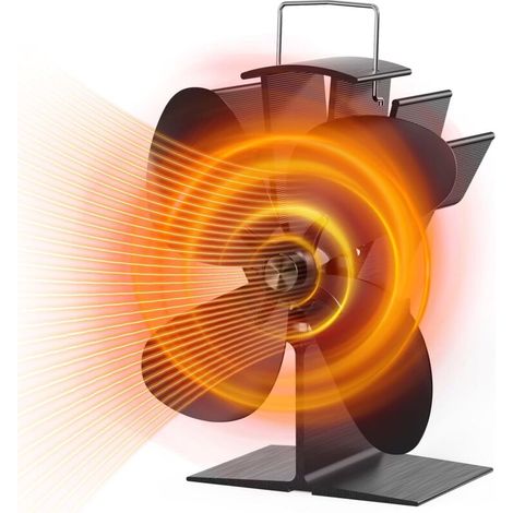 Holzofen-ventilator Mit 4 Flügeln, Wärmebetriebener Kaminventilator Für Holzöfen/kamine/gas-/scheitholzöfen (schwarz)