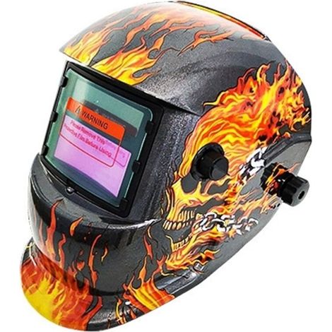 Automatisch Abdunkelnder Schweißhelm Mit Motiv Eines Flammenden Totenkopfs, Schweißschutzbrille Mit Sensoren, Solarbetrieben, Einstellbarer Tönungsbereich, Grad 6