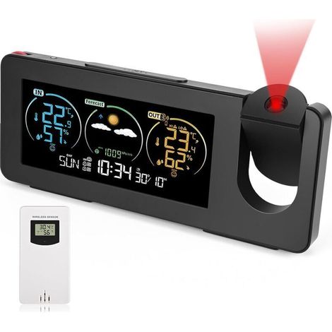 Kabellose Wetterstation Mit Außensensor, Lcd-bildschirm, Wettervorhersage, Temperatur, Wecker Mit Snooze-funktion, Wetterstation Mit Projektion, Für Innenbereich