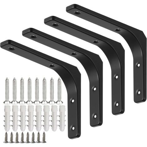 4 Stück Regalwinkel Halterung Schwarz, Wandregalhalter, L-förmige Wandwinkel Mit Passenden Schrauben Und Dübel, Maximale Tragfähigkeit Von 70 Kg (150 X 200 Mm)