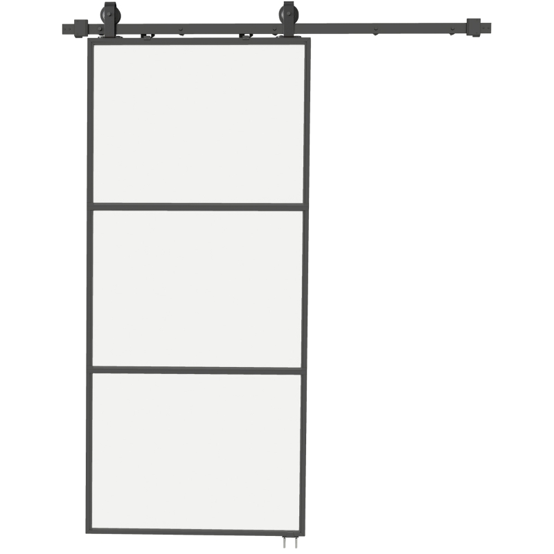 Schiebetür Mit Milchglas, Komplettset Mit Soft-close-mechanismus Und Schienensystem, Stahl, Schwarz