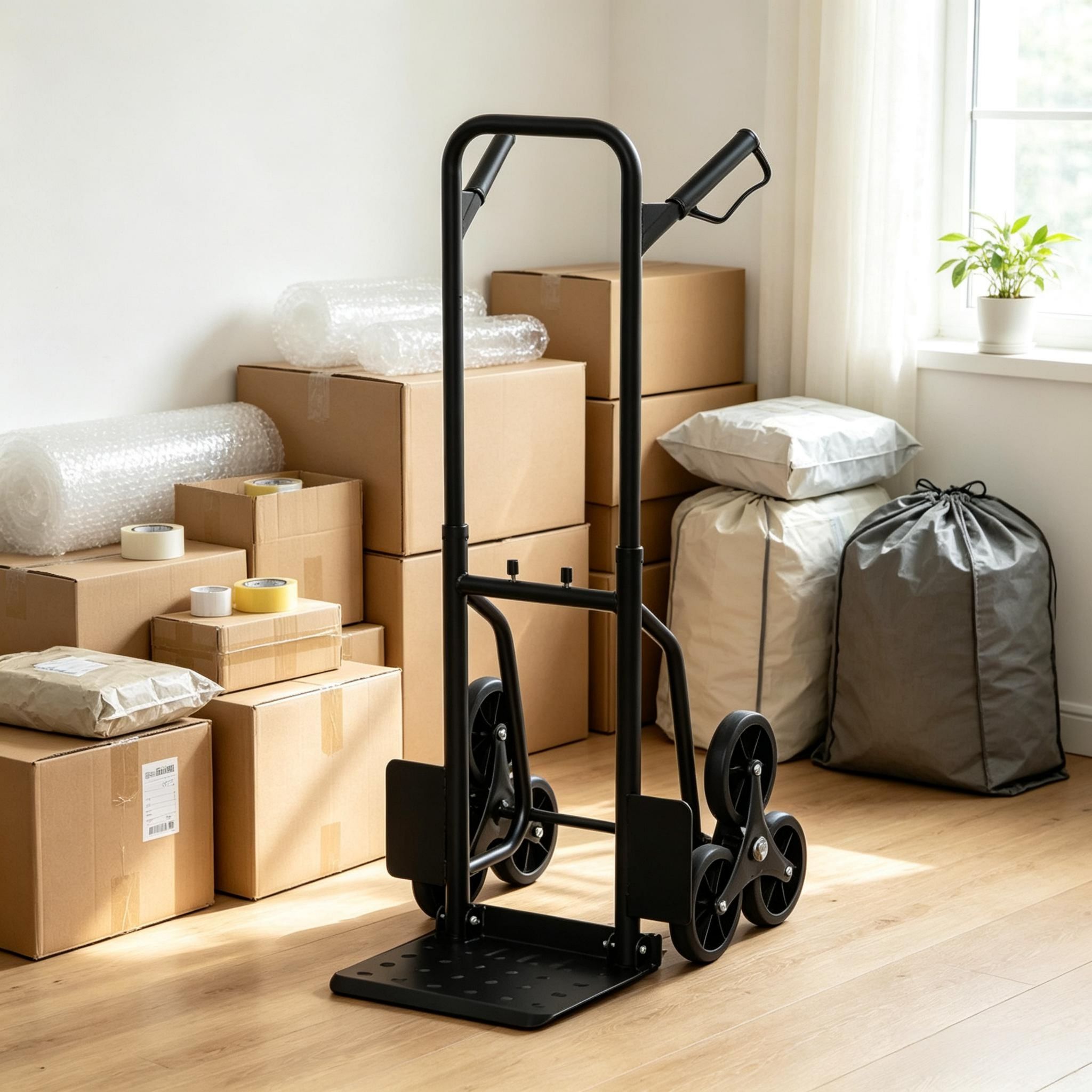 Klappbare Treppen-sackkarre Aus Stahl, 120 Kg Tragkraft, 6 Räder, Mit Teleskopgriff, 44 X 67 X 106,5 Cm