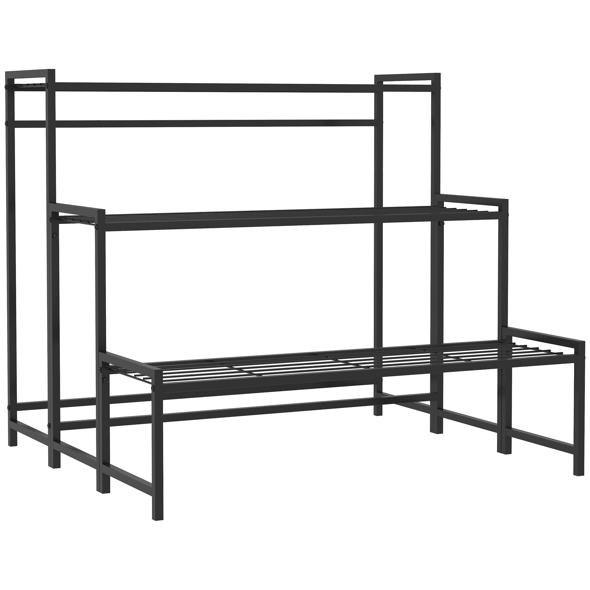3-stufiger Pflanzenständer Aus Metall, Blumenregal Für Innen Und Außen, Schwarz