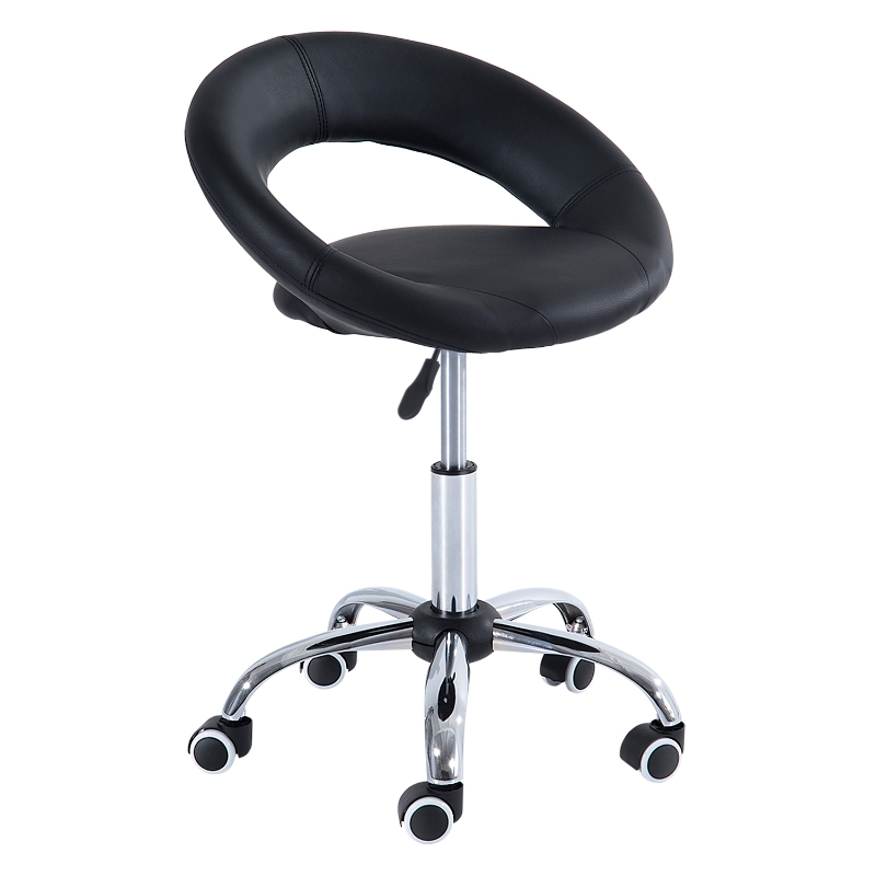 Rollhocker Arbeitshocker, Höhenverstellbar 45-58cm, Pu, 360° Drehbar, Schwarz