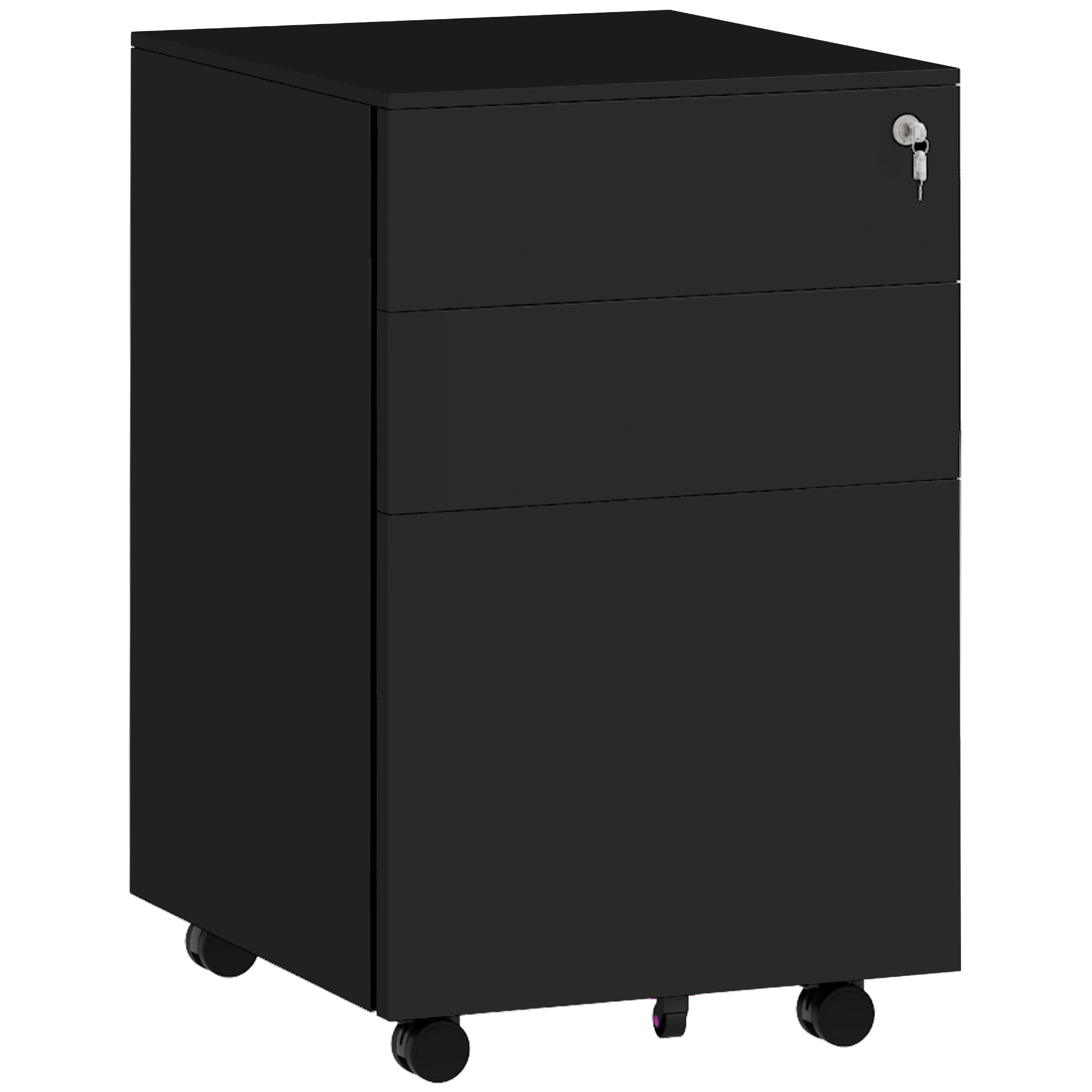 Aktenschrank Abschließbar Mit 3 Schubladen, Rollbar Mit Bremsen, Stahl, 37x43,5x60cm, Schwarz